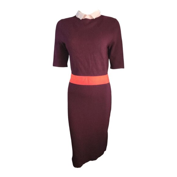 Hobbs London Dress Womens Size US 6 UK 10 Purple Orange Collared Stretch Modest - Picture 1 of 6